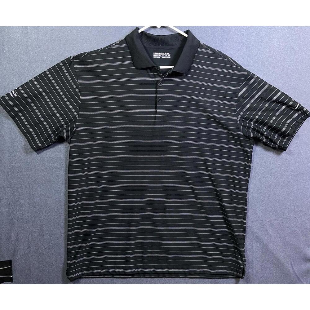 Nike Golf Fit Dry Polo Shirt Mens XL Nike Logo Black White Striped Country Bank